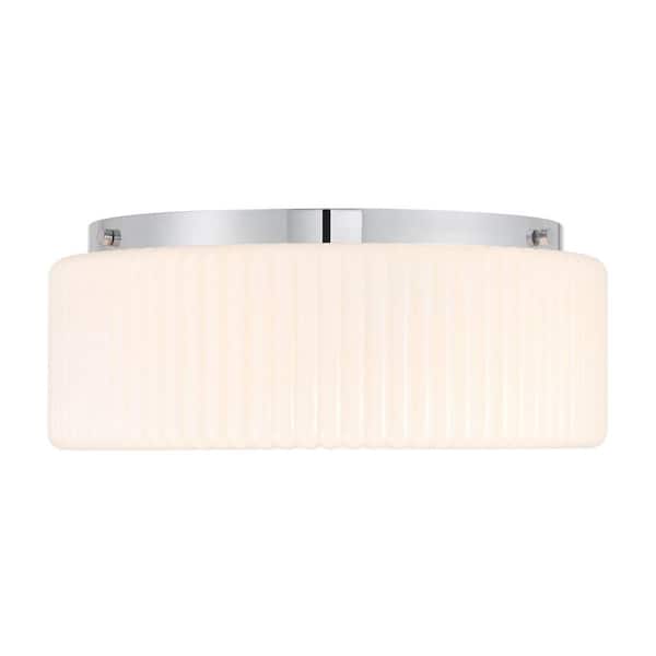 Edgemont 20 in. 4-Light Chrome Vintage Flush-Mount Ceiling Light with Ribbed Strie Glass Shade