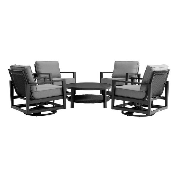 Armen Living Grand Black 5Piece Aluminum Patio Conversation Set with