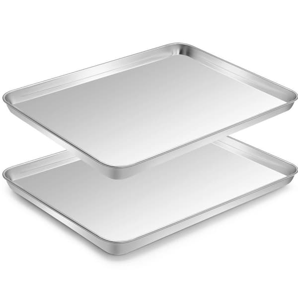 2-Piece Stainless Steel Nonstick Heavy Duty Single Cookie Sheet Pan Baking Tray Set with Smooth Edge for Oven