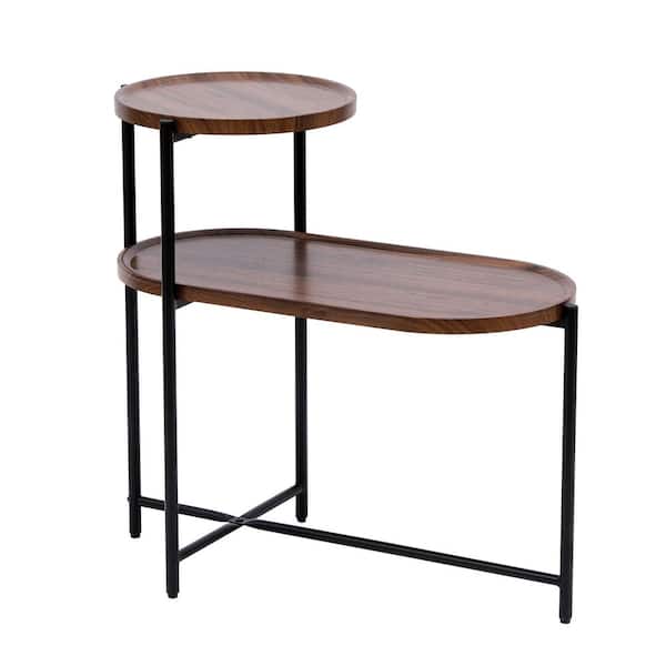 Zeus & Ruta 2-Tier Walnut Brown Small Coffee Table Modern Sofa Side Table with Wood Storage Shelf for Living Room