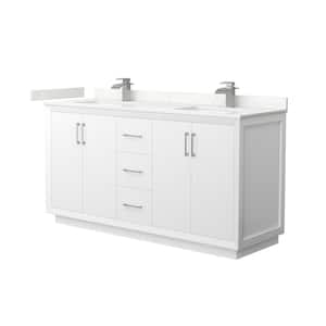 Strada 66 in. W x 22 in. D x 35 in. H Double Bath Vanity in White with Giotto Quartz Top