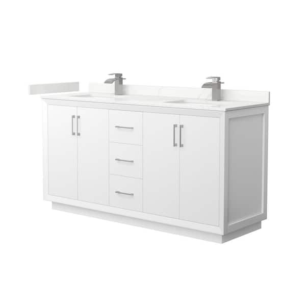 Wyndham Collection Strada 66 in. W x 22 in. D x 35 in. H Double Bath Vanity in White with Giotto Quartz Top