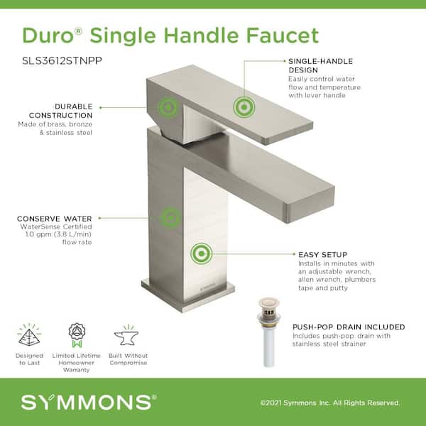 Symmons Duro Single-Hole Single-Handle Bathroom Faucet with Push