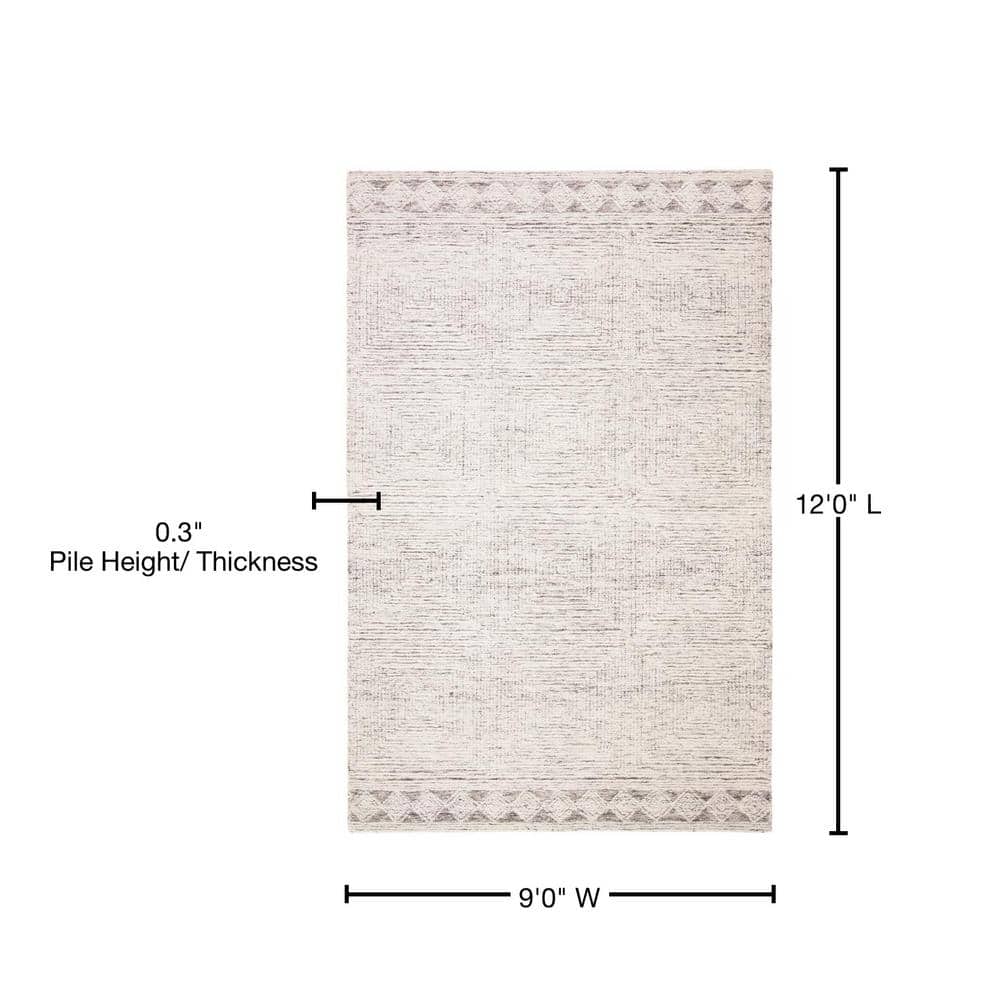 Ivory and Grey Handmade Wool Abstract Area Rug 9' x 12'