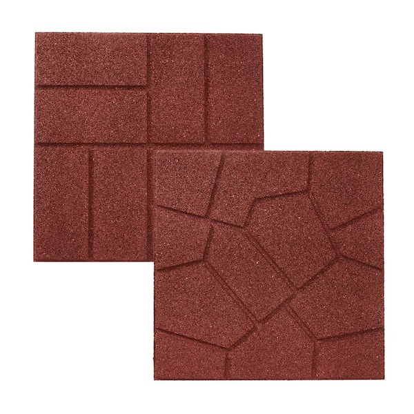 Vigoro 16 in. x 16 in. Red Dual-Sided Rubber Paver (9-Pack)