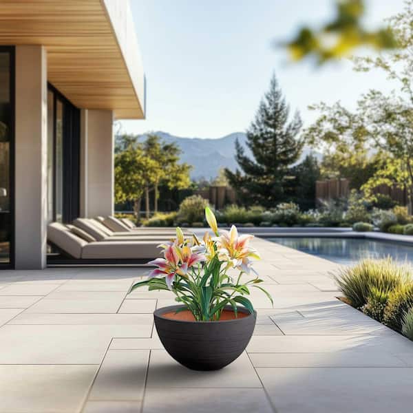 Morrava 17.5 in. Large Slate Gray (Enhanced Interior) Concrete Round Planter / Pot with Drainage Holes