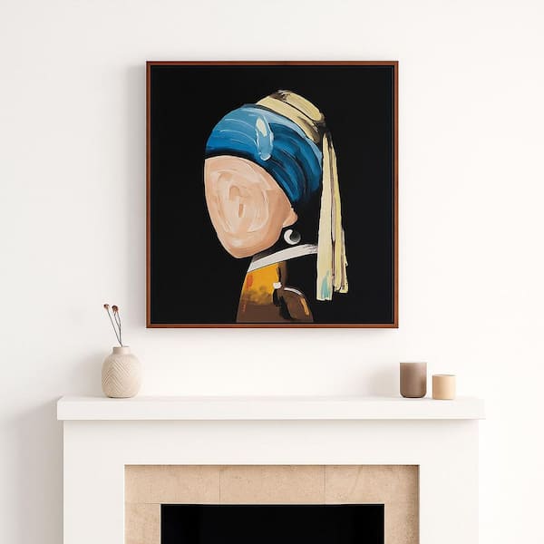 Brown Framed Girl With Pearl Earring Canvas Art Print 47 in. x 47 in.