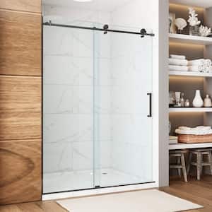 59 in. W x 75 in. H Sliding Frameless Shower Door in Matte Black with 5/16 in.(8 mm) Clear Glass