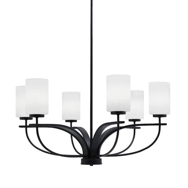 Unbranded Olympia 6-Light Matte Black Round Chandelier with 4 in. White Muslin Glass Shades, No bulbs included
