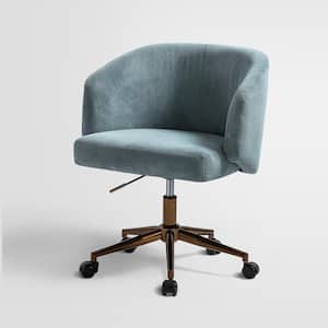 Cesare Blue Corduroy Upholstered Mid-Century Modern Swivel Task Chair with Adjustable Metal Base and 3° Curved Seat