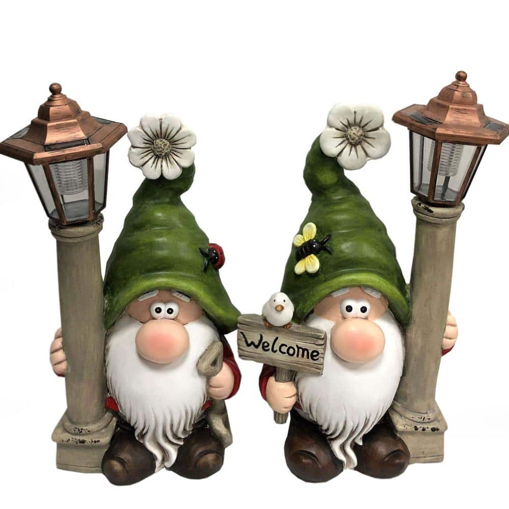 Zaer Ltd. 18 in. Tall Spring Garden Gnomes with Solar Lanterns ZR200366 -  The Home Depot