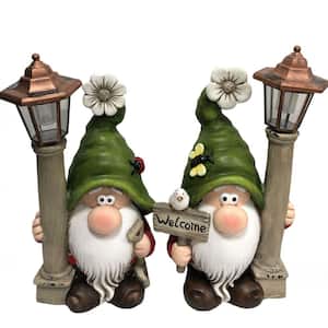 18 in. Tall Spring Garden Gnomes with Solar Lanterns
