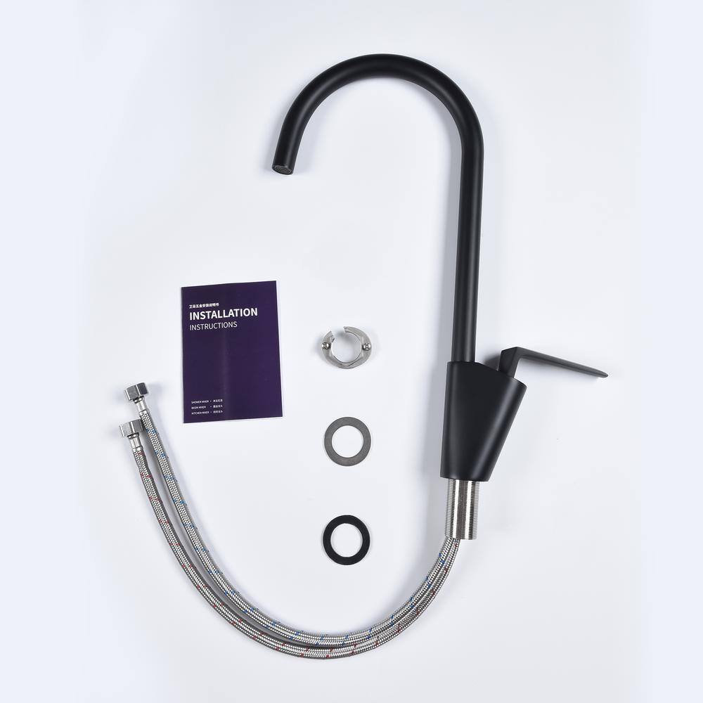 Matte Black Solid Brass Single Handle Kitchen Faucet with Pull-out Spray