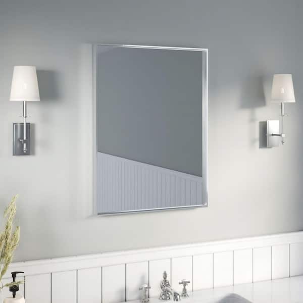 22 in. W x 30 in. H Silver Aluminum Rectangular Framed Wall Bathroom Vanity Wall Mount Mirror