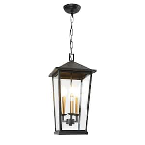 3-Lights Black Painted Cage Chandelier with Clear Glass Shade for Dining Room Entrance Hallway