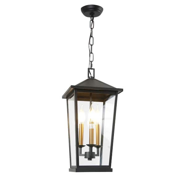 UMEILUCE 3-Lights Black Painted Cage Chandelier with Clear Glass Shade for Dining Room Entrance Hallway