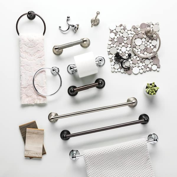 Banbury 3-Piece Bath Hardware Set with 24 in. Towel Bar, Toilet Paper  Holder, and Towel Ring in Brushed Nickel