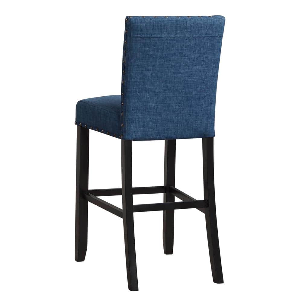 Crispin Marine Blue Solid Wood Bar Stools with Upholstered Seats (Set of 2)