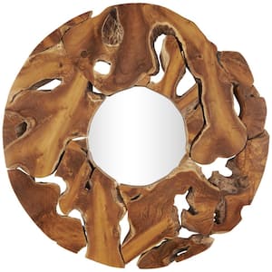32 in. x 32 in. Live Edge Round Framed Brown Wall Mirror