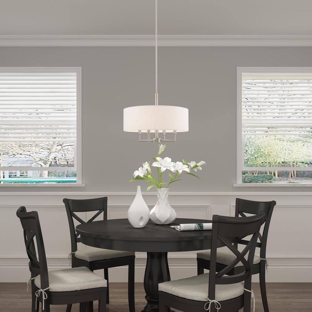 Mini Meridian 4-Light Brushed Nickel Pendant with Oatmeal Shade