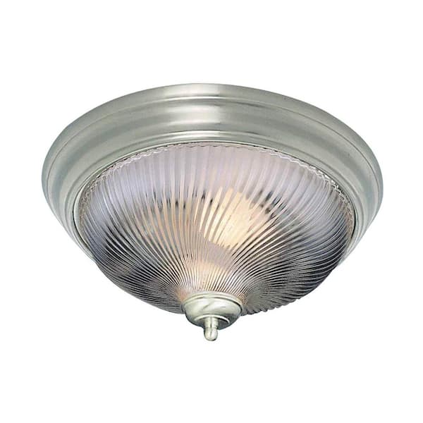 Volume Lighting 15 in. 3-Light Indoor Brushed Nickel Flush Mount with Clear Ribbed Glass Bowl