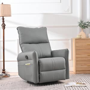 Blue-gray Faux Leather Rocking Swivel Recliner Chair with Side Pockets, Padded Seat, 360° Swivel