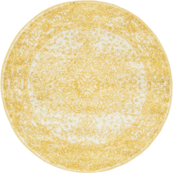 Unique Loom Bromley Midnight Yellow 3 ft. Round Area Rug