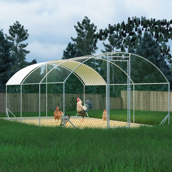 9.84 ft. L x 19.68 ft. W x 6.56 ft. H, Large Dome Walk-In Metal Coop with Waterproof and Anti-UV Cover, Lockable