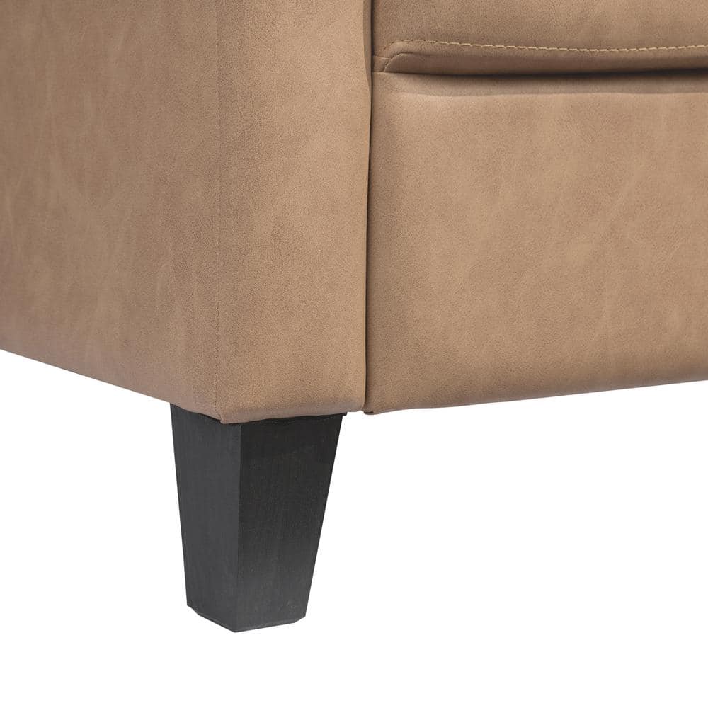 Brown Faux Leather Sofa with Rolled Arms and Wood Legs