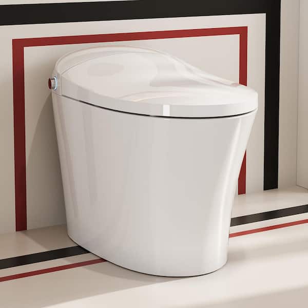 1-Piece 1/1.27 GPF High Efficiency Dual Flush Elongated Toilet in White with Heated Seat and Slow-Close, Seat Included