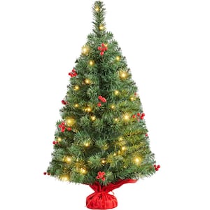 3 ft. Tabletop Christmas Tree with 50 LED Lights and Stable Cement Base