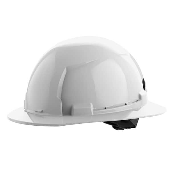 BOLT White Type 1 Class E Full Brim Non-Vented Hard Hat with 4 Point Ratcheting Suspension