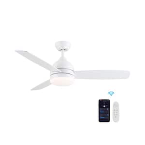 48 in. Smart Indoor White Low Profile Standard Ceiling Fan with 24-Watt LED Lights Remote Control