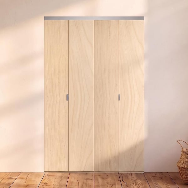 42 in. x 80 in. Smooth Flush Stain Grade Maple Solid Core MDF Interior Closet Bi-Fold Door with Chrome Trim