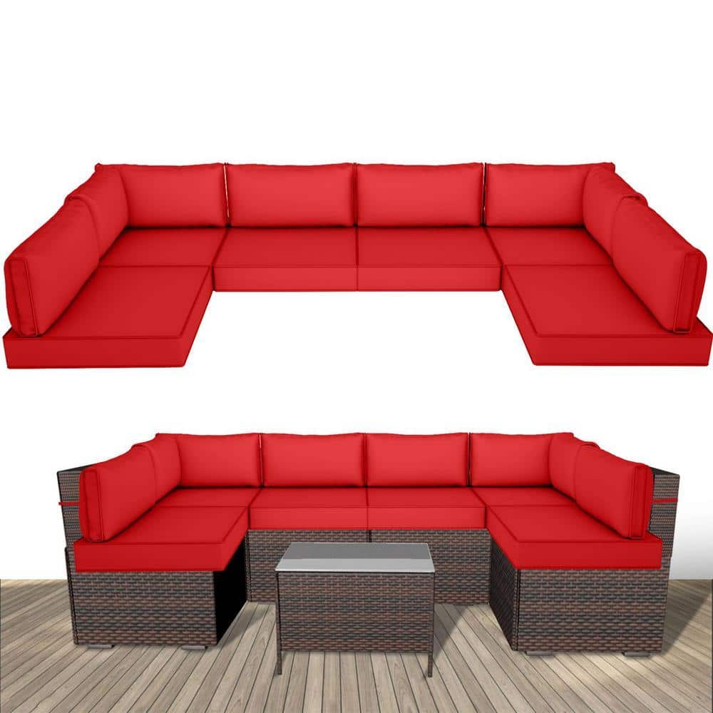 Waterproof Outdoor Replacement Cushions, 14-Piece UV-Protection Patio Sectional Cushions for 6 Seat Wicker Sofa