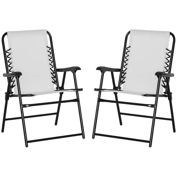 Outsunny Steel Outdoor Bungee Sling Chairs Cream White Folding Lawn ...