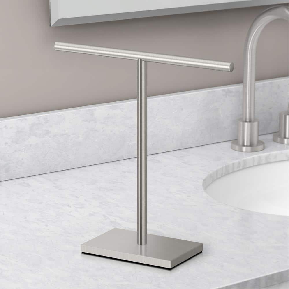 Satin Nickel Freestanding Countertop Hand Towel Holder with Weighted Base