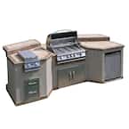 3-Piece Island with 4-Burner Propane Gas Grill Island and Rotisserie in Stainless Steel
