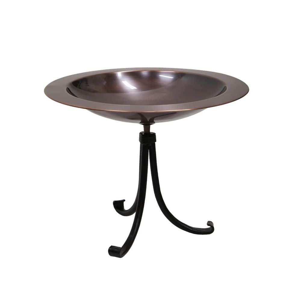 18 in. Dia. Round Antique Finished Brass Classic Copper Birdbath w/Tall Black Wrought Iron Tripod Stand price history on PriceWatchPro