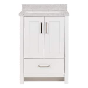 Westcourt 25 in. W x 22 in. D x 39 in. H Single Sink Freestanding Bath Vanity in White with Silver Ash Solid Surface Top