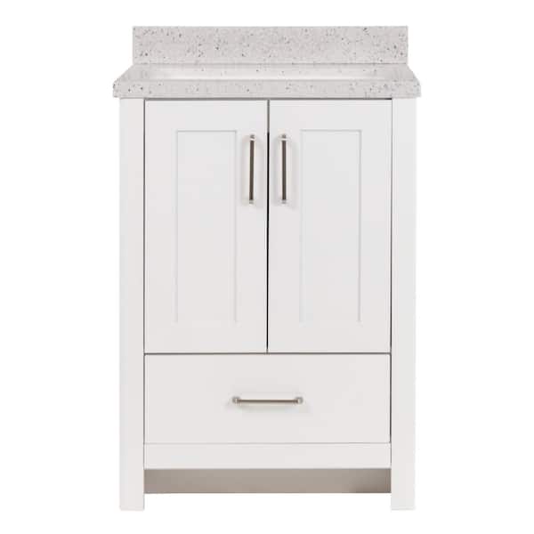 Home Decorators Collection Westcourt 25 in. W x 22 in. D x 39 in. H Single Sink Freestanding Bath Vanity in White with Silver Ash Solid Surface Top
