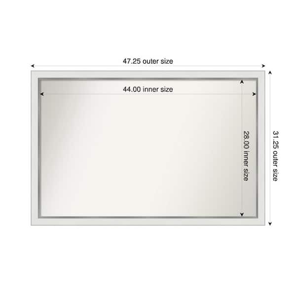 Amanti Art Medium Rectangle Satin White Silver Casual Mirror (31 in. H x 47 in. W)