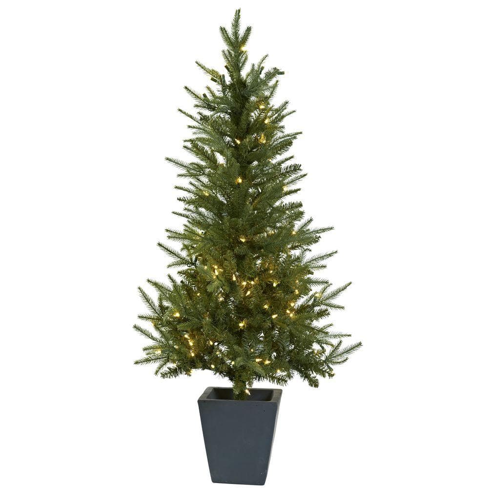 4.5-Foot Green Pine Artificial Christmas Tree with Clear Lights and Decorative Planter