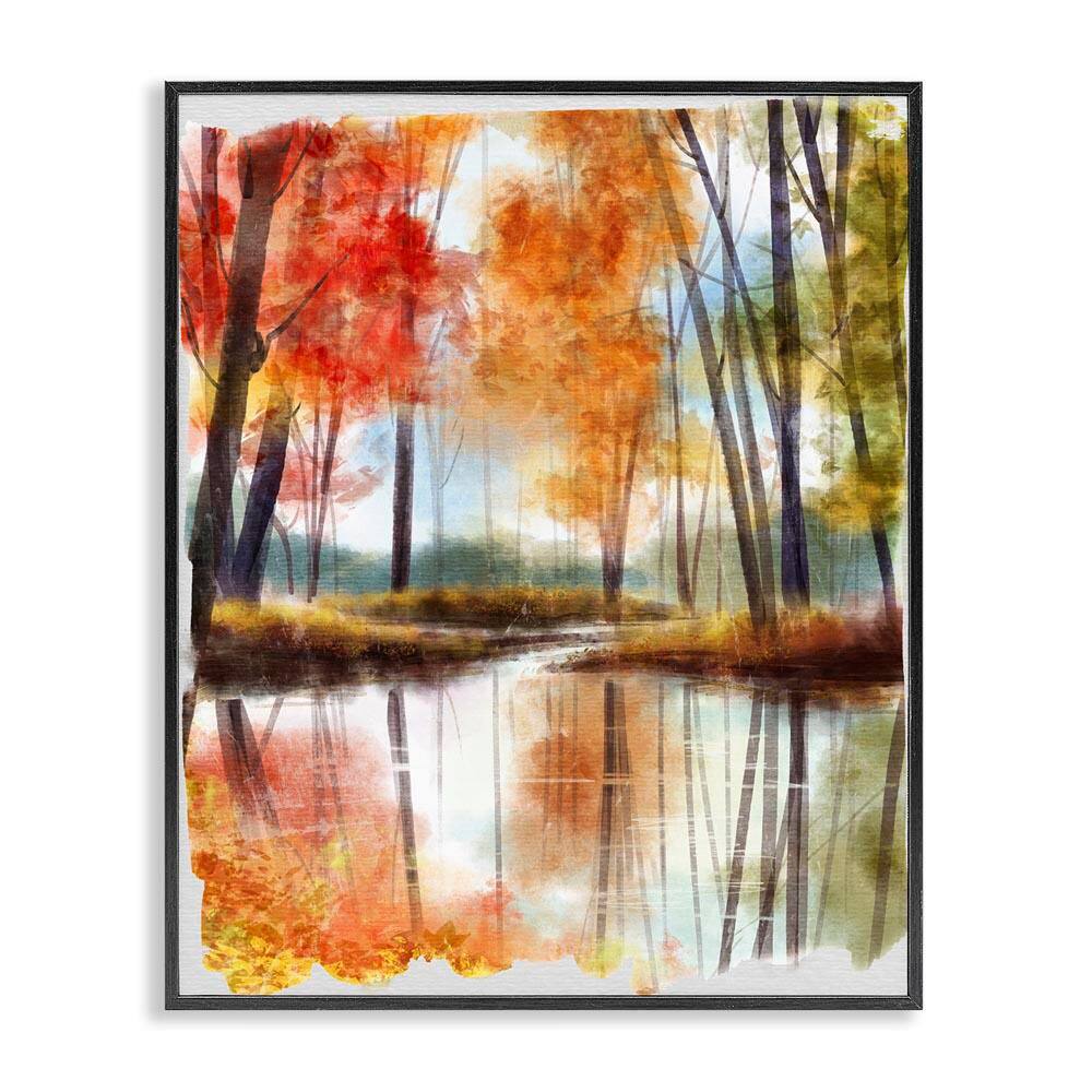 Autumn Lake Reflection Open Meadow Fall Foliage Trees by Ziwei Li Black Framed Graphic Nature Art Print 20 in. x 16 in. price history on PriceWatchPro