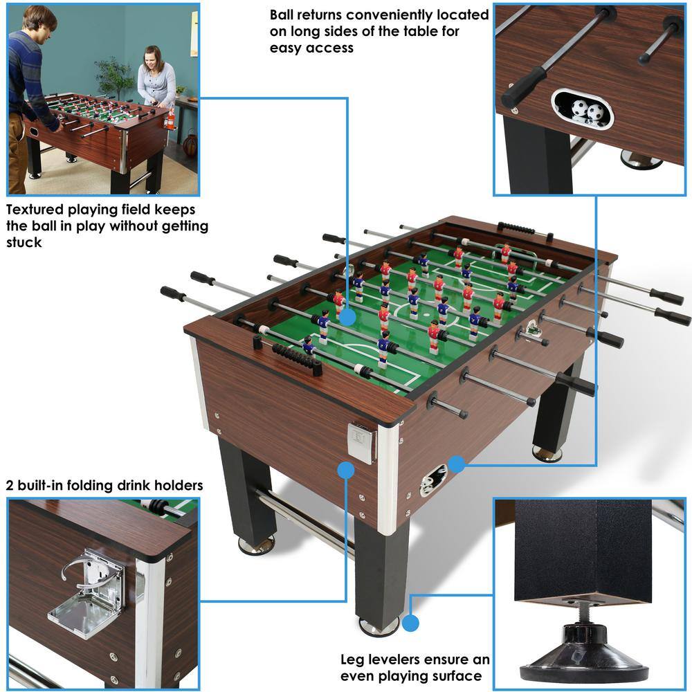 Sunnydaze 55-Inch Brown Faux Wood Foosball Table with Drink Holders