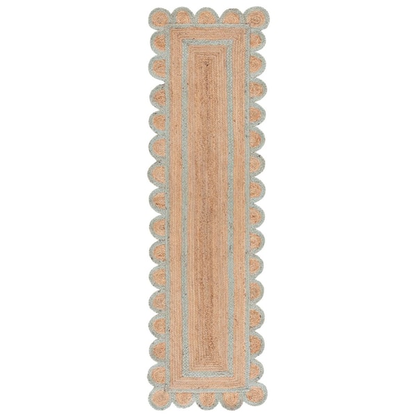 Natural Fiber 2 ft. x 8 ft. Natural/Light Blue Solid Color Runner Rug