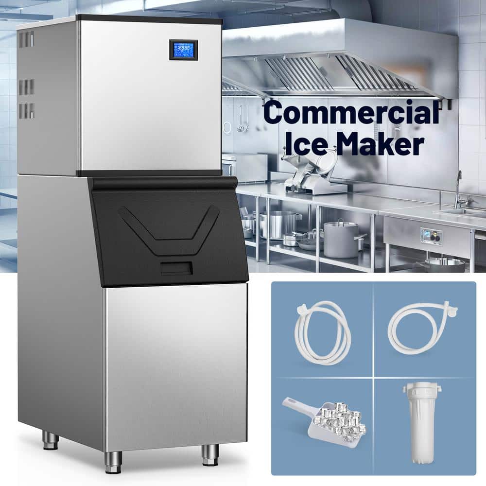 Commercial Silver Stainless Steel Freestanding Ice Maker with 450 lb Daily Production