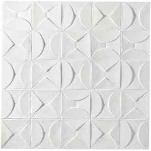 Wood White Intricately Carved Geometric Unframed Abstract Wall Art 40 in. x 1.50 in.