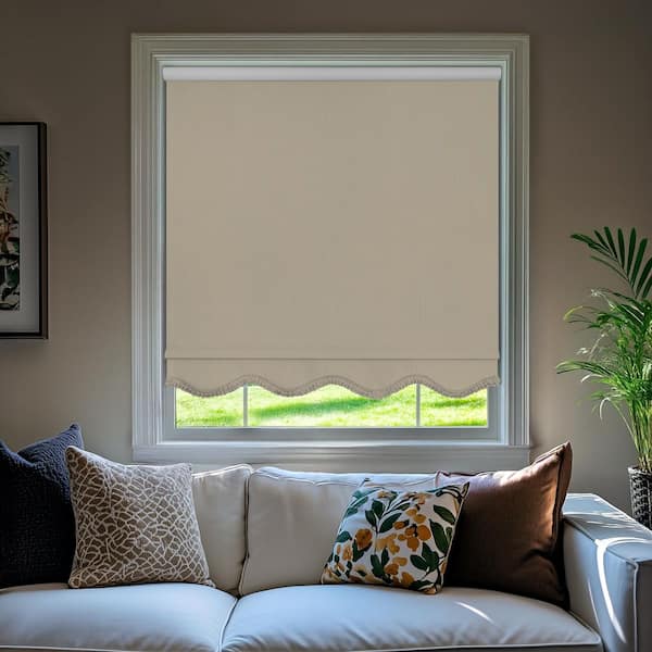 Fringe Sand Textured Cordless Blackout Privacy Vinyl Roller Shade 15.25 in. W x 64 in. L