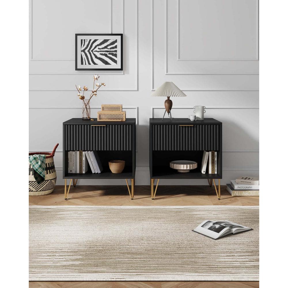 DUMBO Modern Black 1-Drawer 20.07 in. W Nightstand with SNAP Tool-Free Assembly (Set of 2) price history on PriceWatchPro